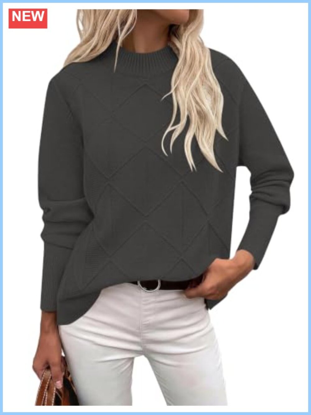 Mock Neck Long Sleeve Cable Knit Sweater Pullover Viscose Blend